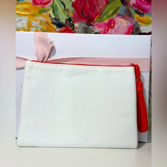 NWOT Dior beauty white pouch with an orange stripe - Picture 2 of 4